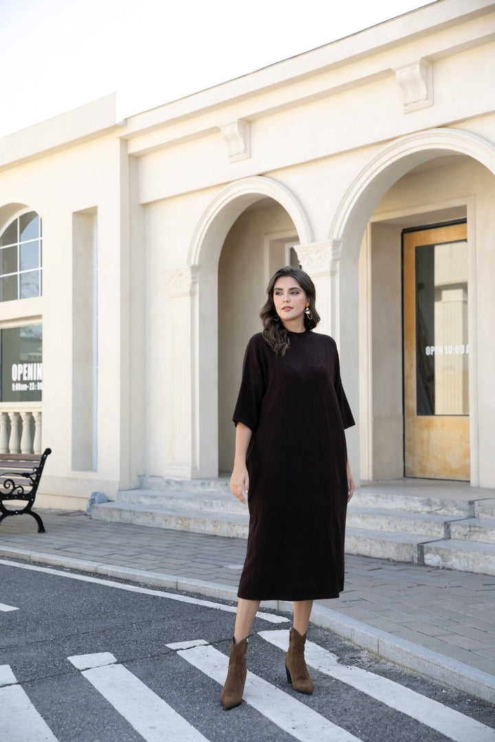 Regal Weave Sweater Dress - Mocha - The Daisy Chain