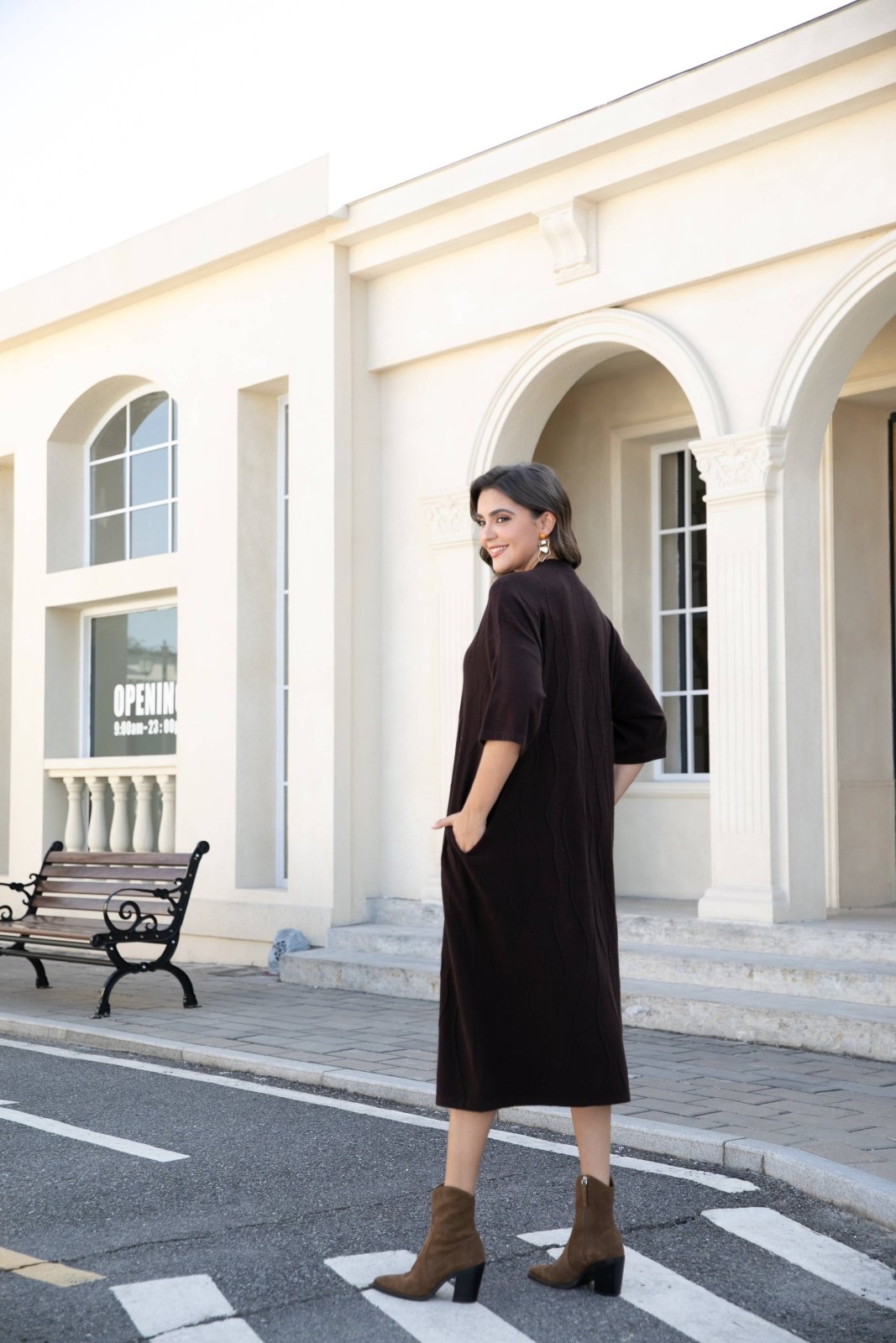 Regal Weave Sweater Dress - Mocha - The Daisy Chain