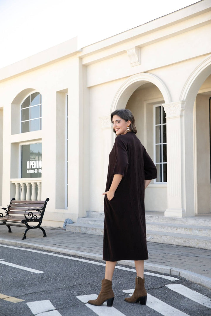 Regal Weave Sweater Dress - Mocha - The Daisy Chain