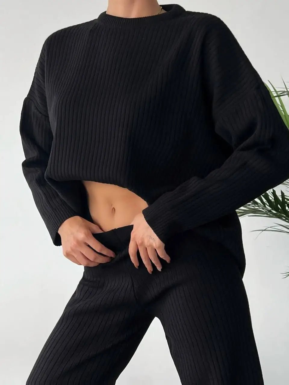 Ribbed Knit Set - Black - The Daisy Chain