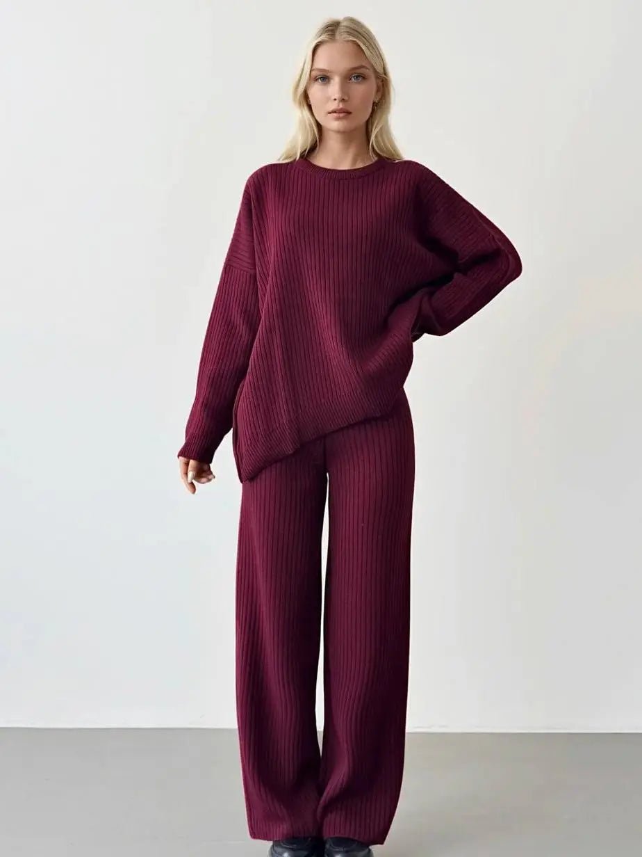 Ribbed Knit Set - Burgundy - The Daisy Chain