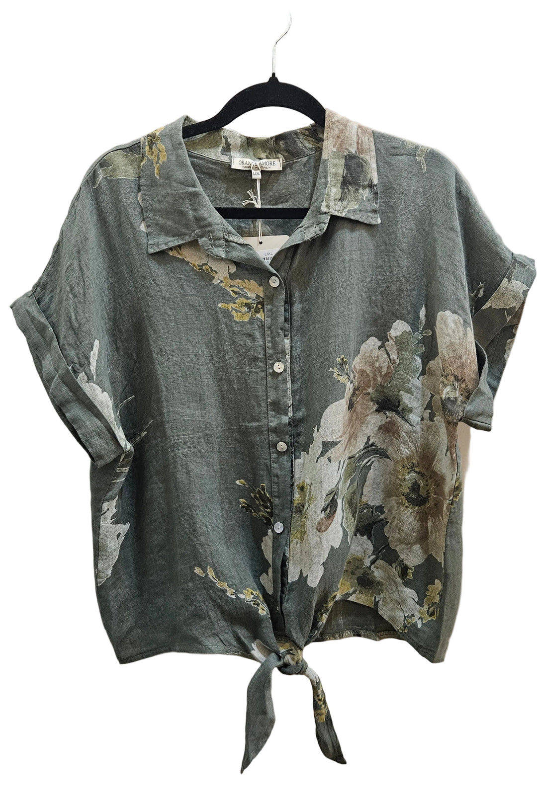 Linen Tie Top- Military