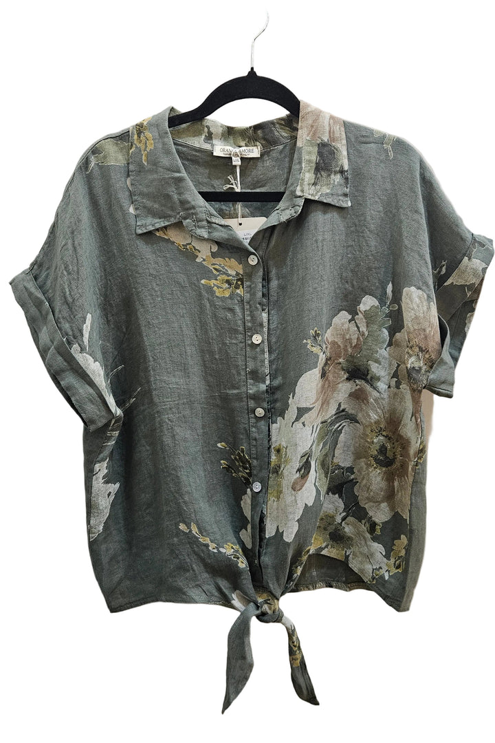 Linen Tie Top- Military