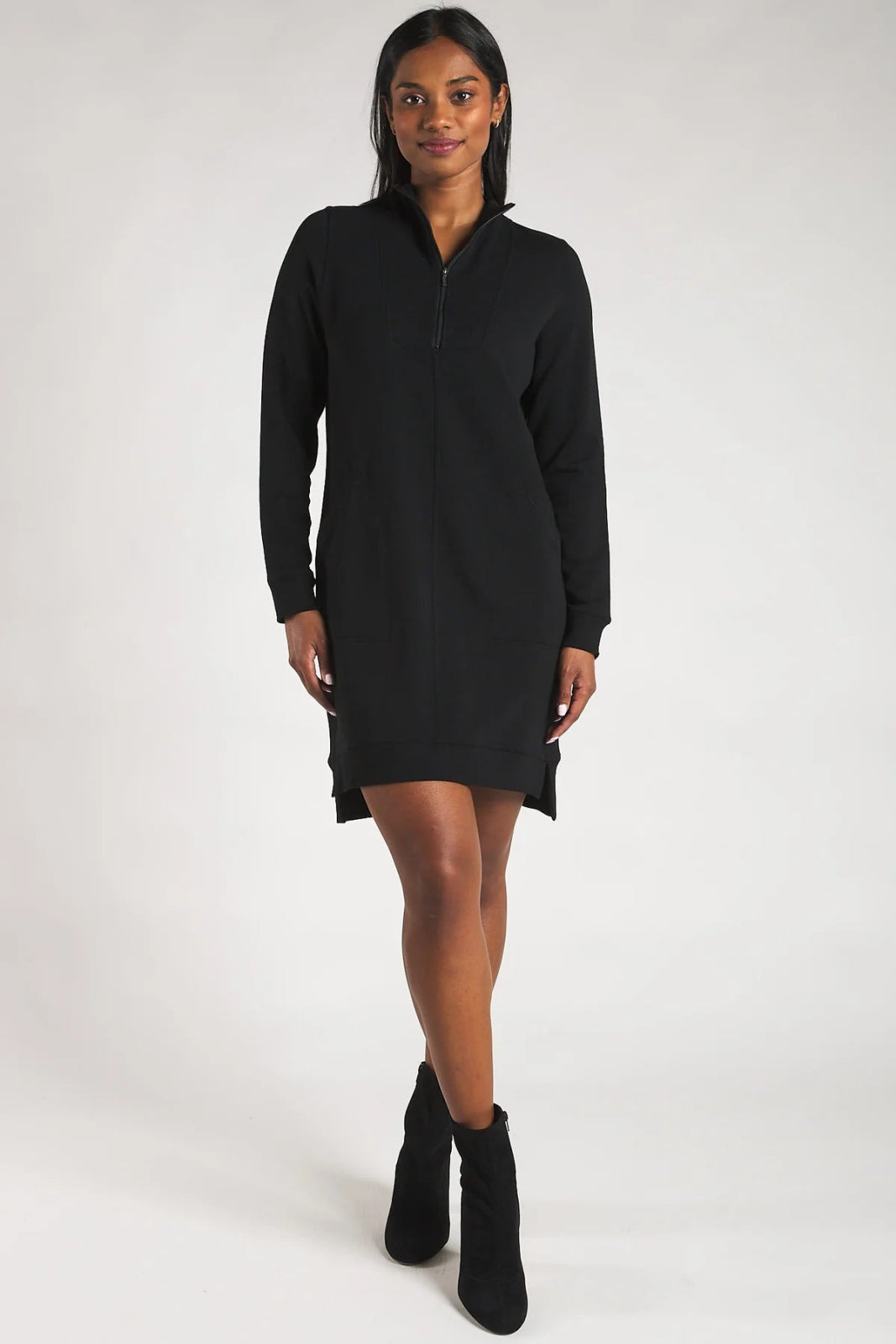 Sabelle Half - Zip Fleece Dress - Black - The Daisy Chain