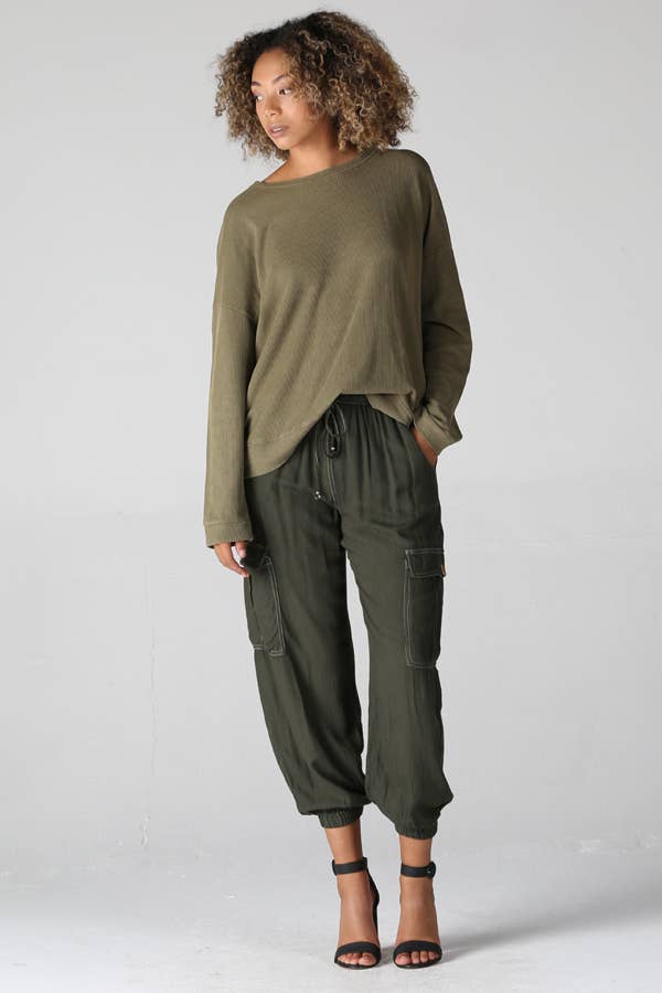 Silky Cargo Pants - Olive - The Daisy Chain