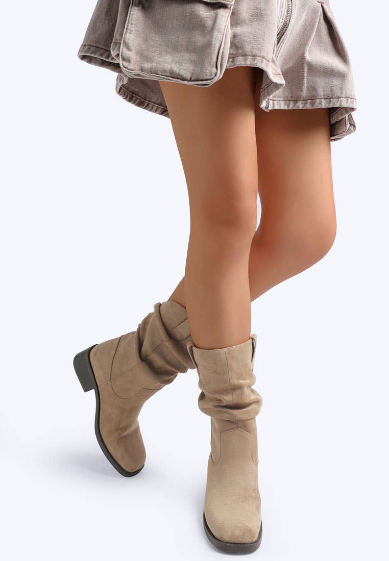 Slouchy Cowboy Boots - Taupe - The Daisy Chain