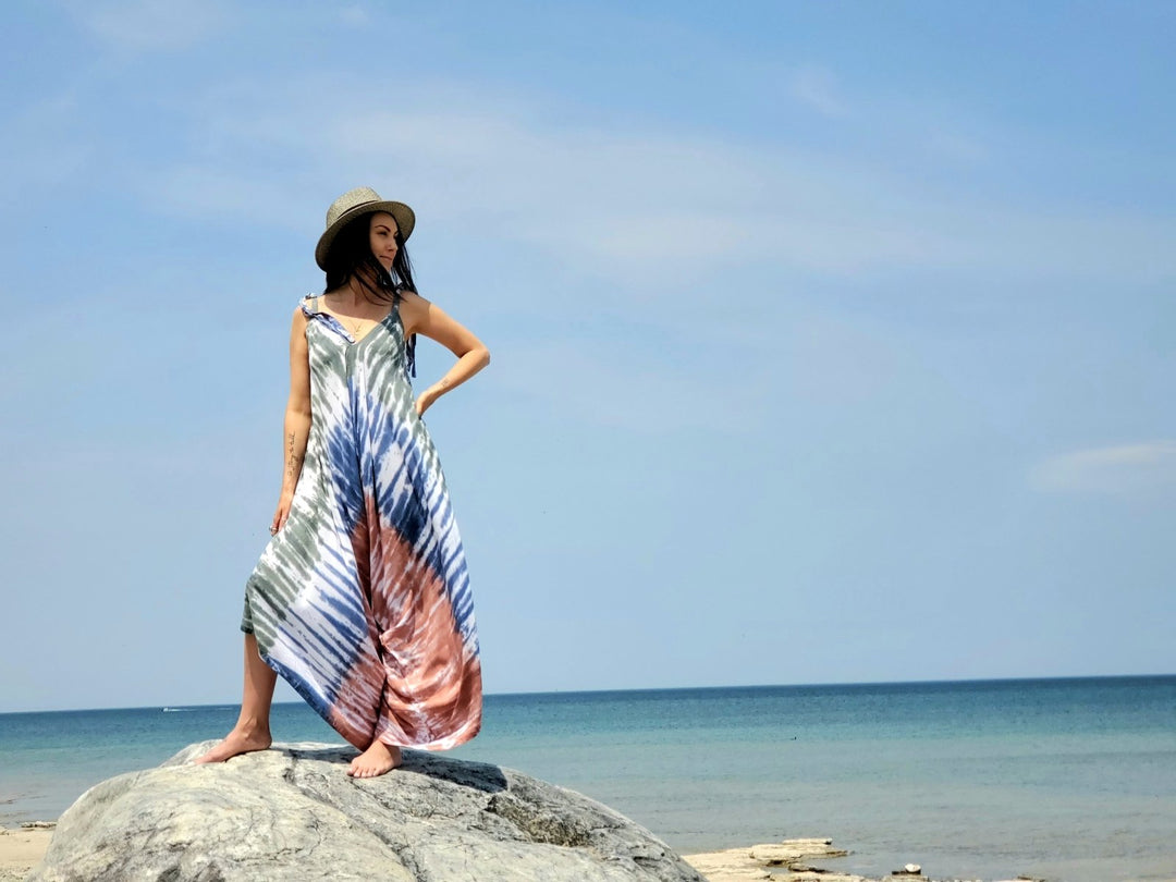 Tie Dye Romper - Denim & Peach - The Daisy Chain
