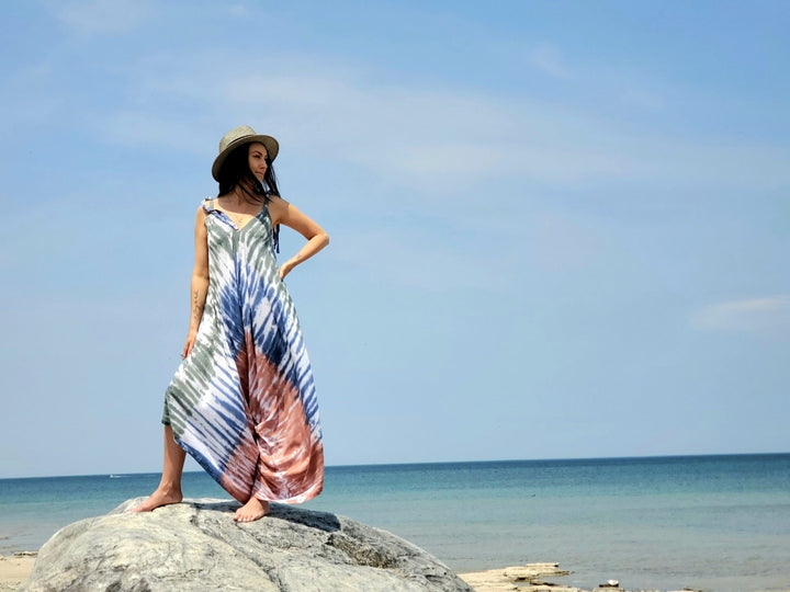 Tie Dye Romper - Denim & Peach - The Daisy Chain