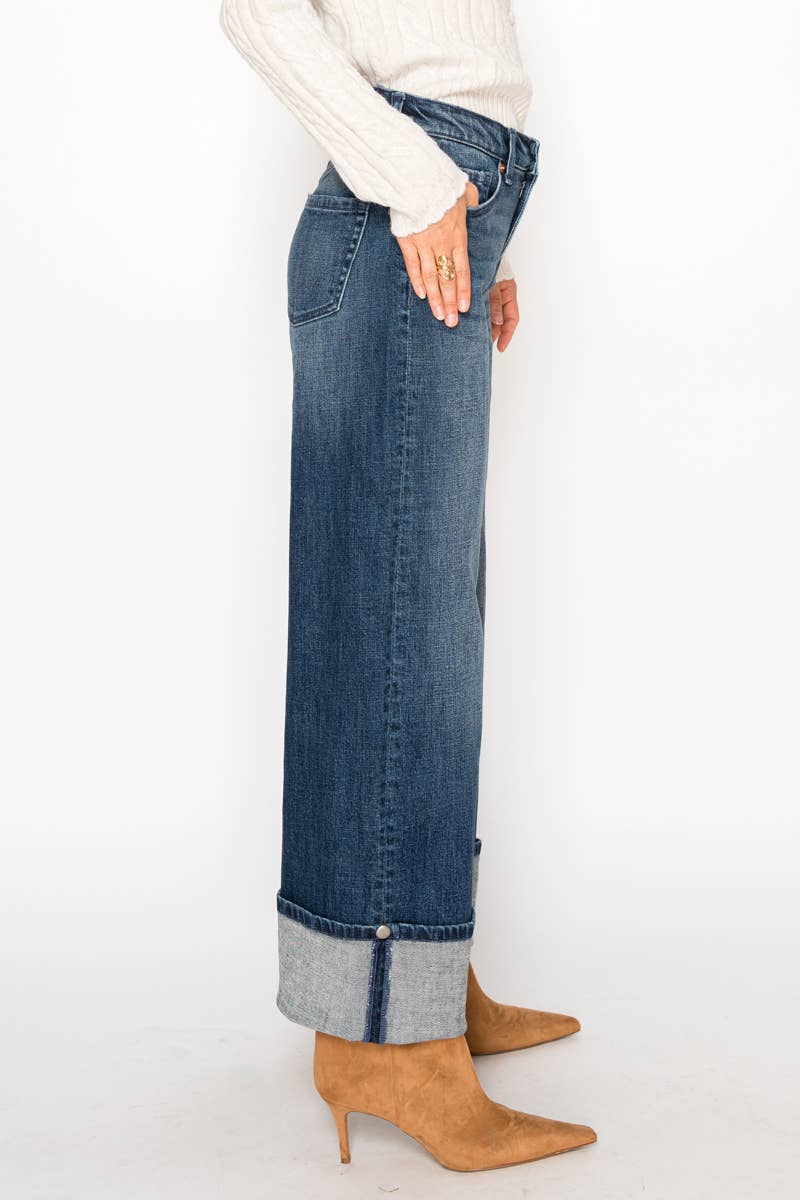 TUMMY CONTROL HIGH RISE WIDE CUFF JEANS - The Daisy Chain