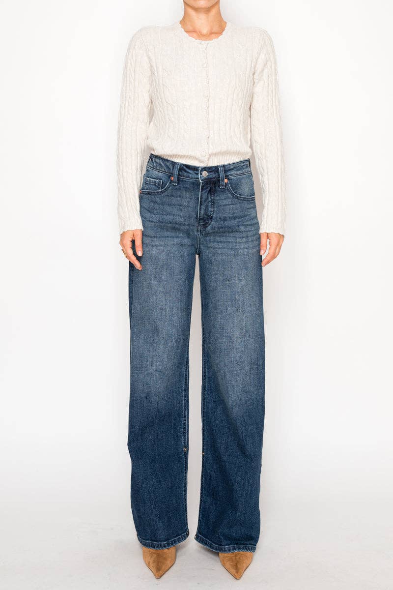 TUMMY CONTROL HIGH RISE WIDE CUFF JEANS - The Daisy Chain