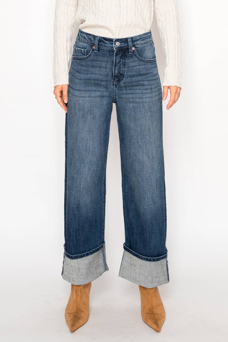 TUMMY CONTROL HIGH RISE WIDE CUFF JEANS - The Daisy Chain