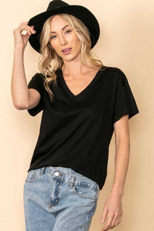 V - Neck Soft Tee - Black - The Daisy Chain