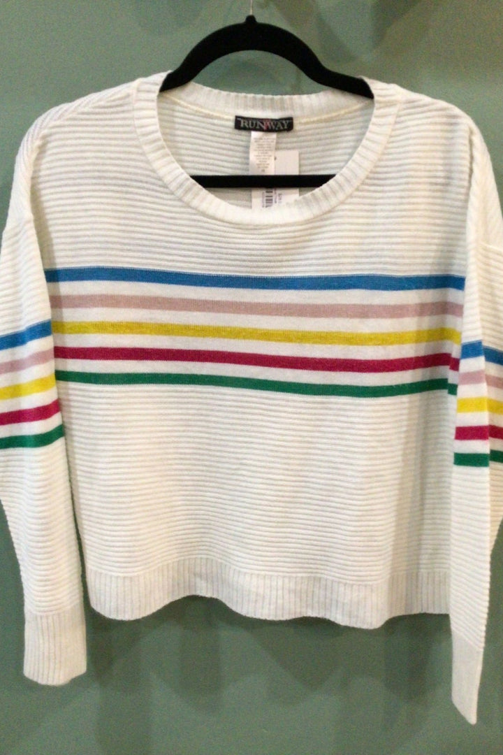 White Sweater with Rainbow Pattern - The Daisy Chain