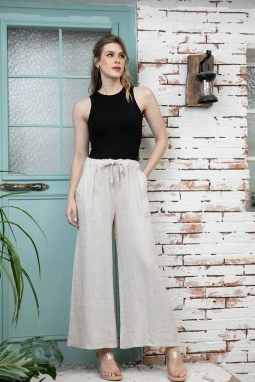 Wide Linen Pants - Beige - The Daisy Chain