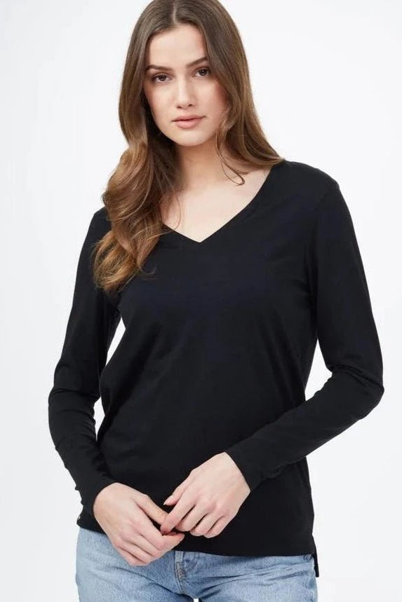 V - Neck Long Sleeve - Black - The Daisy Chain