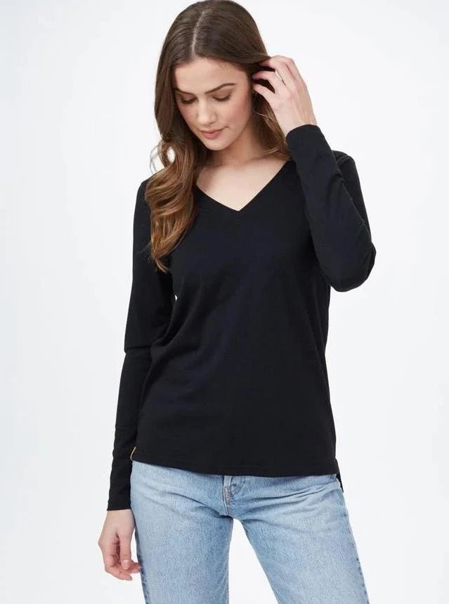 V - Neck Long Sleeve - Black - The Daisy Chain